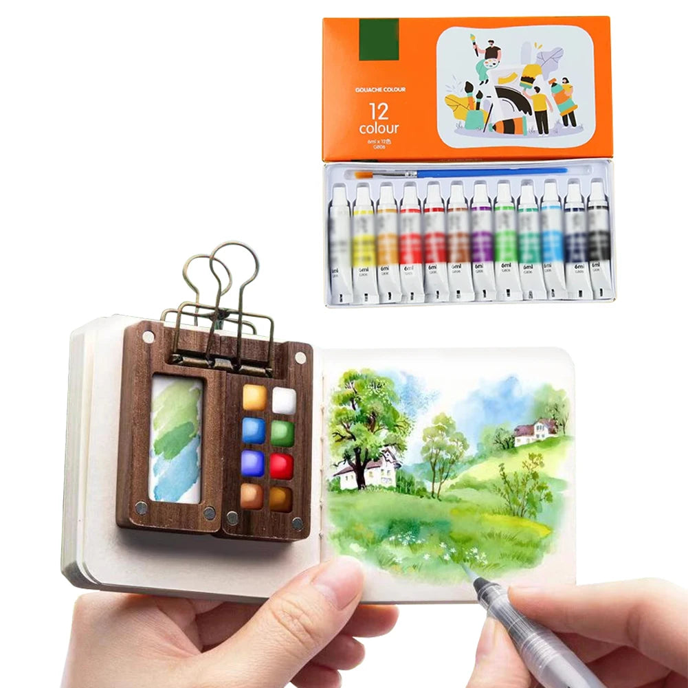 Travel Paint Palette Artist Watercolor Set with Clip Mini Watercolor Palette Set