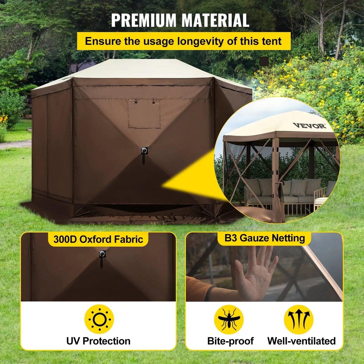 Waterproof Screen Shelter 8 Person Camping 10'x10' Gazebo Tent