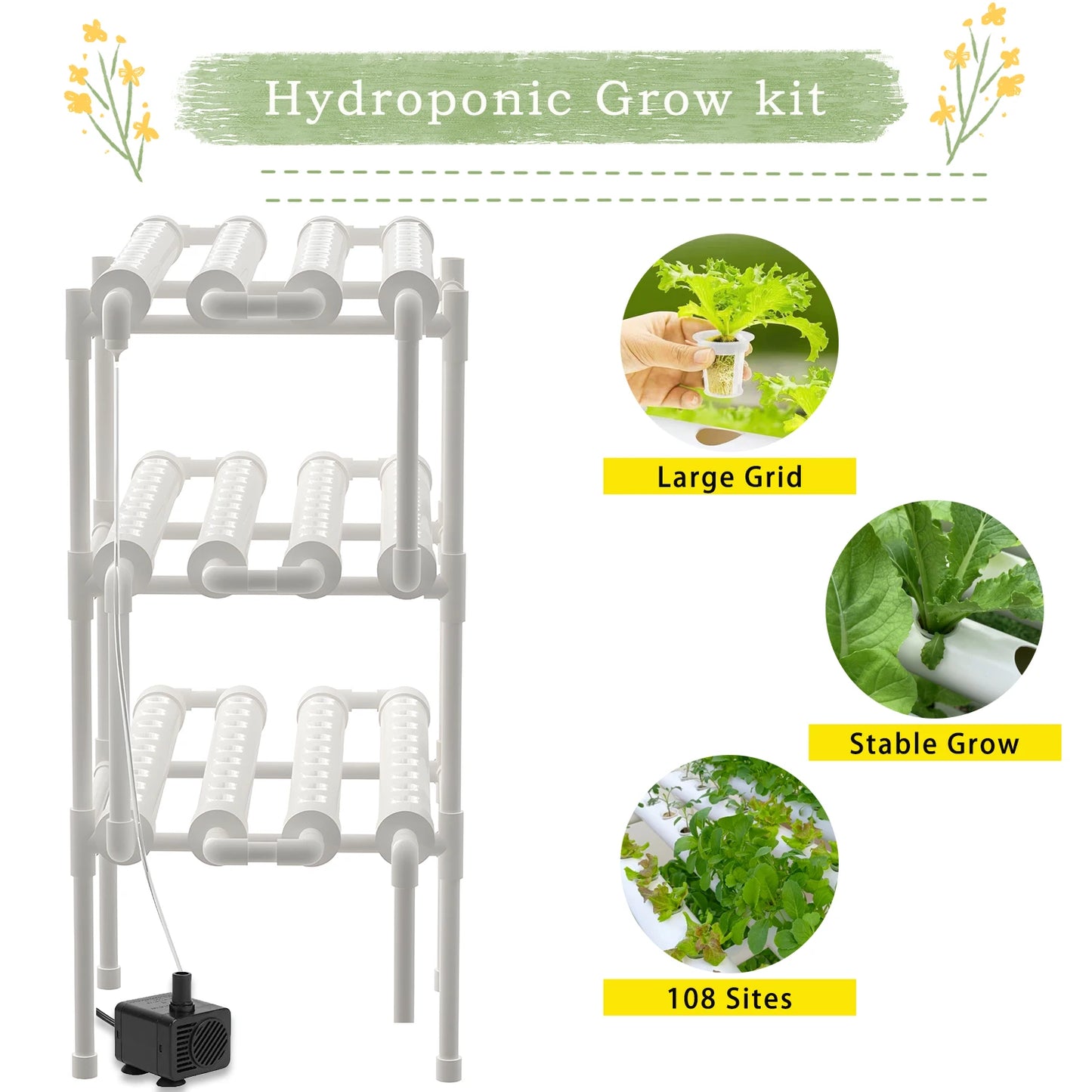 Hydroponics Growing System Kit BHTNYOO 3 Layers 108 Sites
