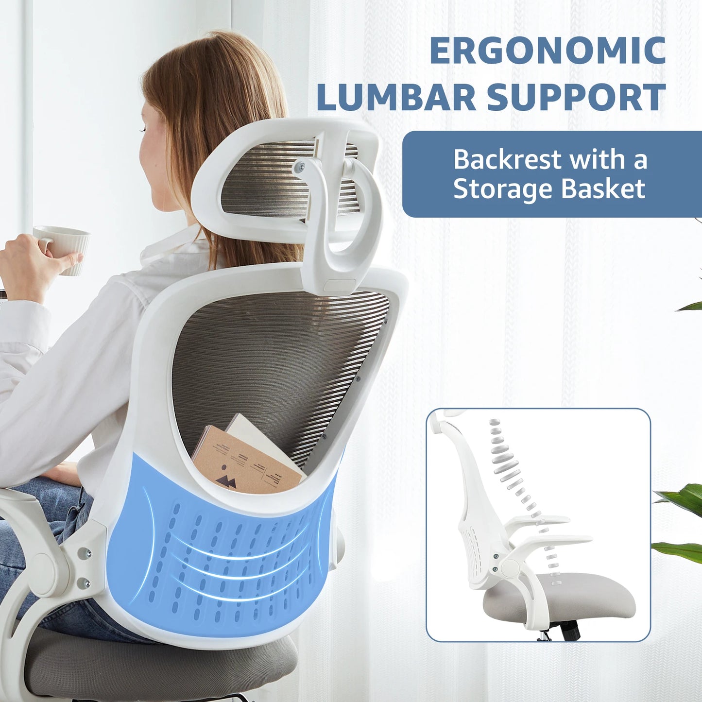 JHK Mesh Ergonomic Office Desk Chair Adjustable Headrests