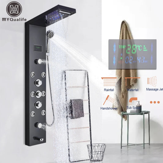 LED Light Shower Panel - Waterfall, Rain Digital Display Shower Faucet Set