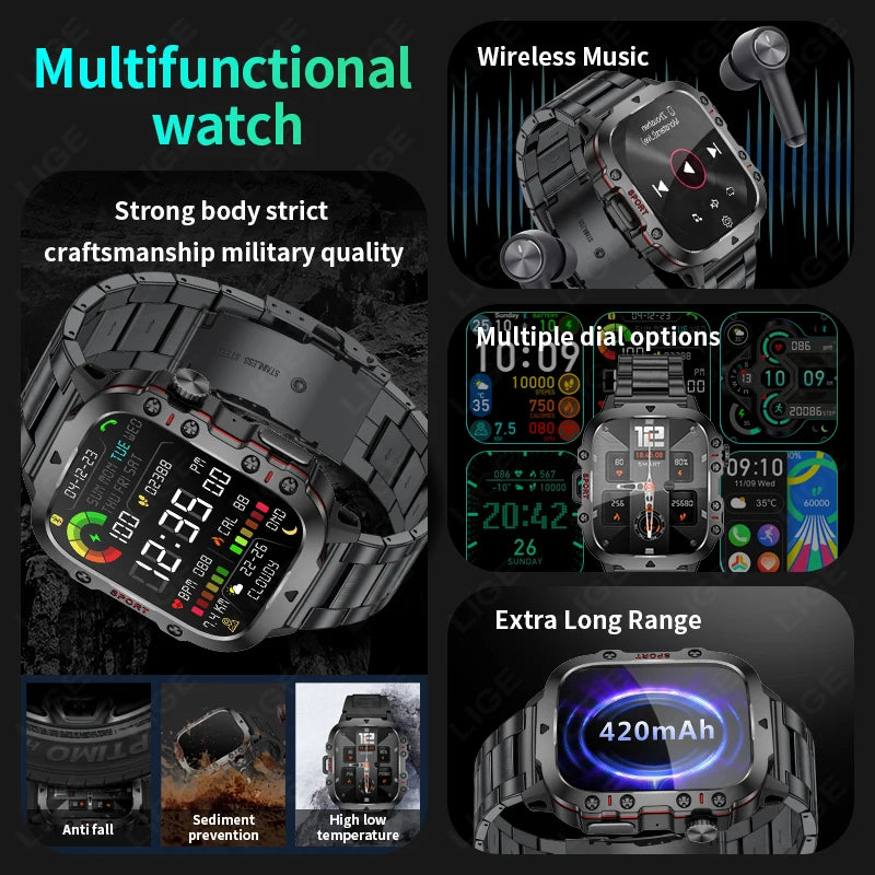 2024 New Smart Watch Men IP68 5ATM Outdoor Sports Fitness Tracker Health Monitor 1.96" BT Call Smartwatch