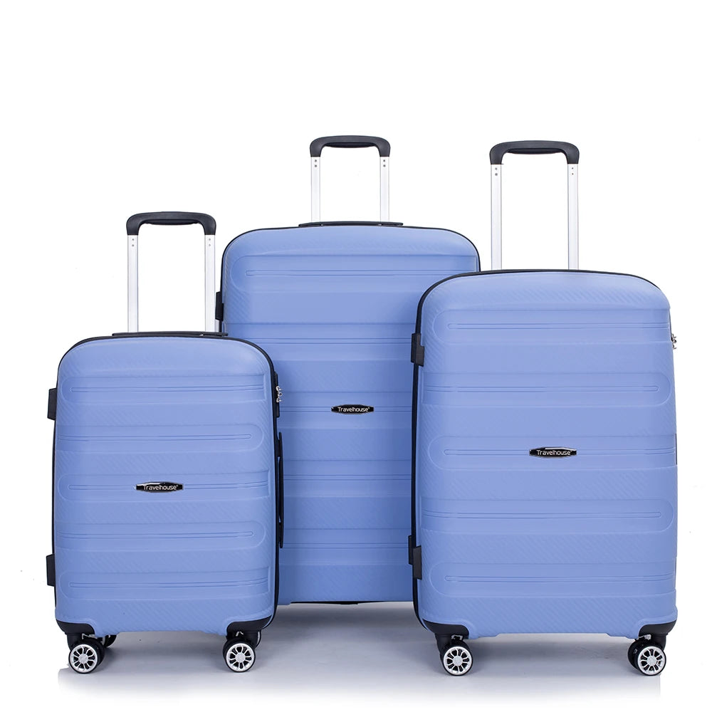 Travelhouse hardshell 3 Piece Set, PP Hard Wheel Suitcase Set with Spinner Wheels, TSA Lock, 20“24”28“