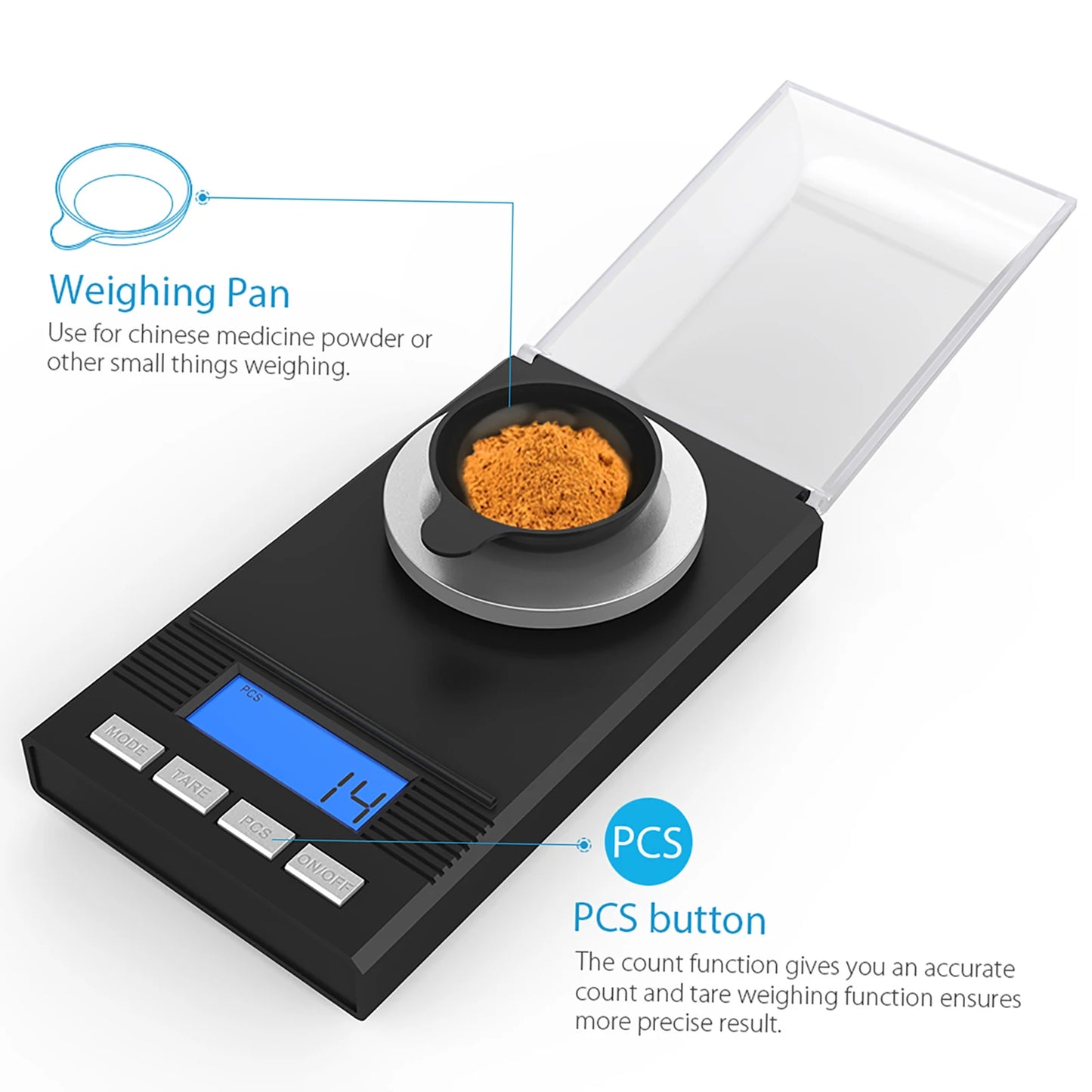 LCD Display Digital Milligram Pocket Scale Mini Jewelry Weigh Scales with Calibration Weights Tweezers Pans