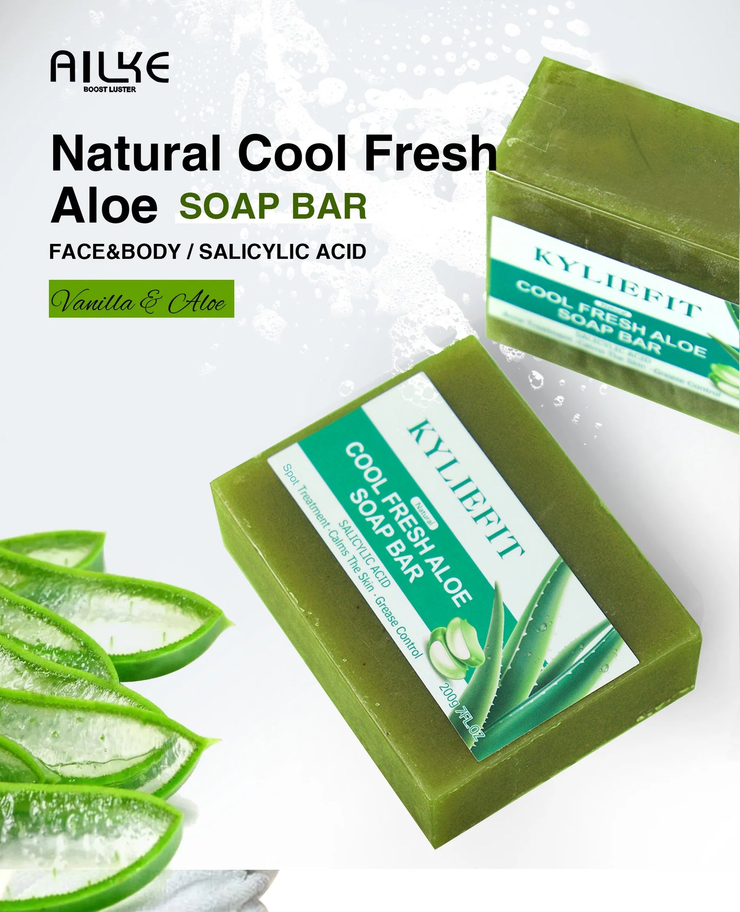 Cool Fresh Aloe Soap Bar, Reduce Acne and Black Spots, Clean Skin, Oil Control, Exfoliation, For Face And Body Use