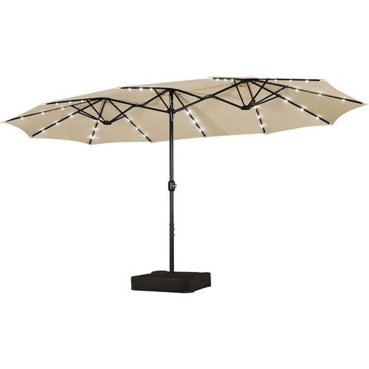 15 Ft Large Patio Umbrella with Solar Lights Base Included