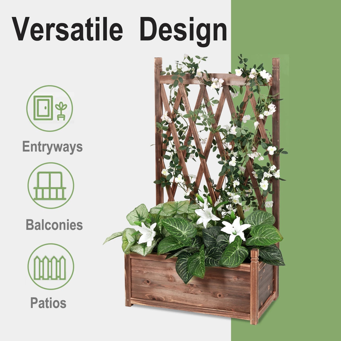 Wooden Raised Plant Vegetable Bed Garden Elevated Planter Box with Trellis for Growing Fresh Herbs Flowers