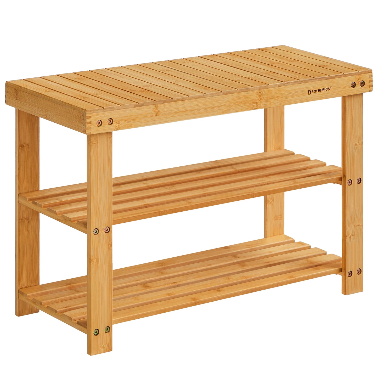 SONGMICS Shoe Rack Bench, 3-Tier Bamboo Storage Organizer