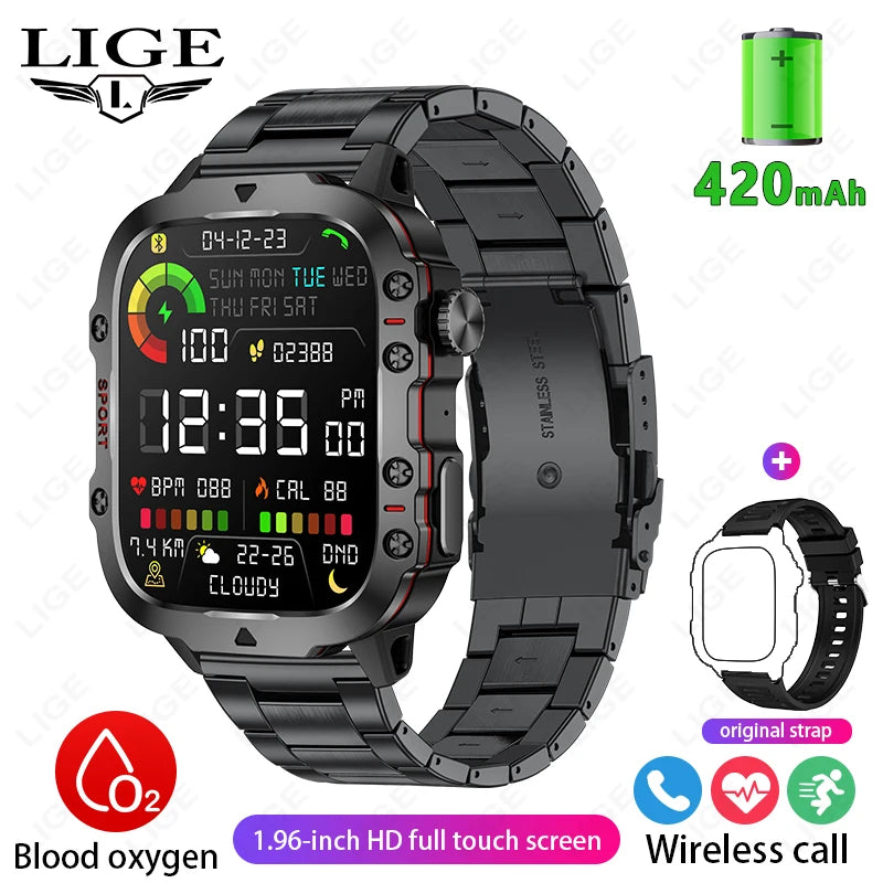 2024 New Smart Watch Men IP68 5ATM Outdoor Sports Fitness Tracker Health Monitor 1.96" BT Call Smartwatch