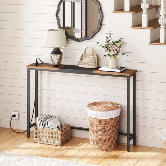 Narrow Console Table with Power Outlets for Living Room