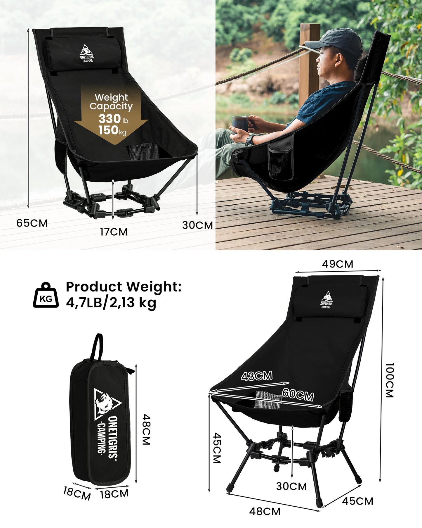OneTigris Portable Camping Chairs Outdoor High Back Chair