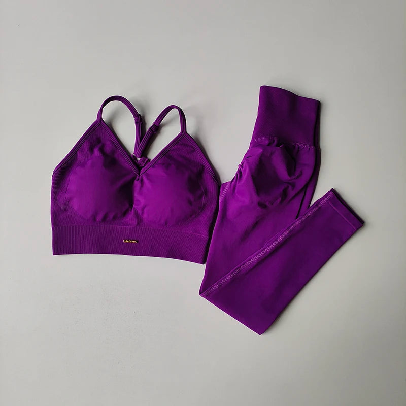2PCS Women's Seamless Sports Bra Yoga Suit Quick-Dry Gym Wear Set