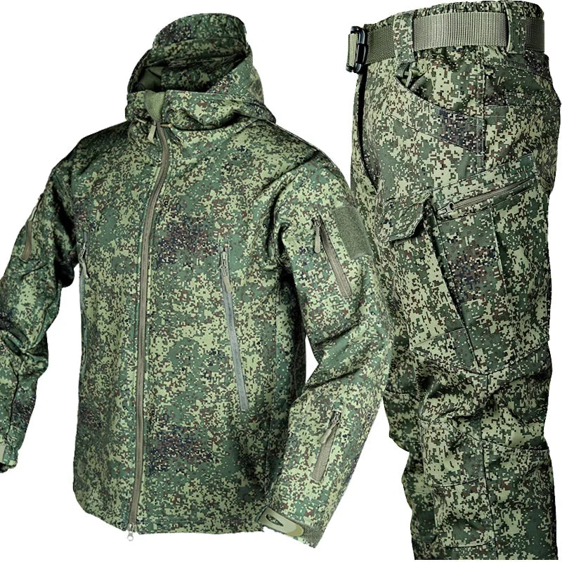 Men's Outdoor Shark Skin Warmth Jacket and Pants Set