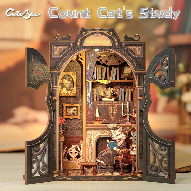 Book Nook Kit Wooden Dollhouse with Lights 3D Puzzle