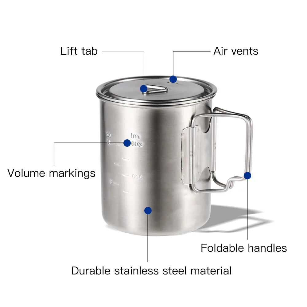 Lixada 750ml Outdoor Stainless Steel Water Cup Mug with Lid