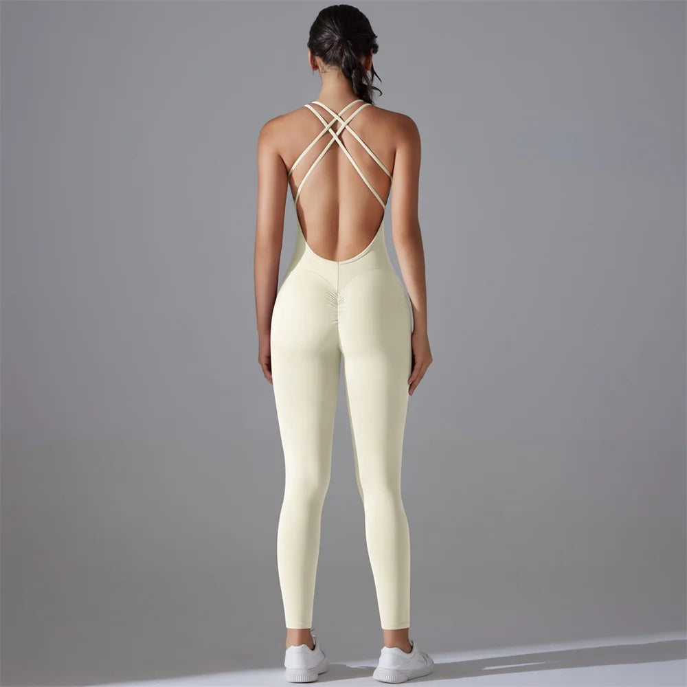 Plus Size S-XL Back V Bodysuits Women Gym Rompers Active Wear