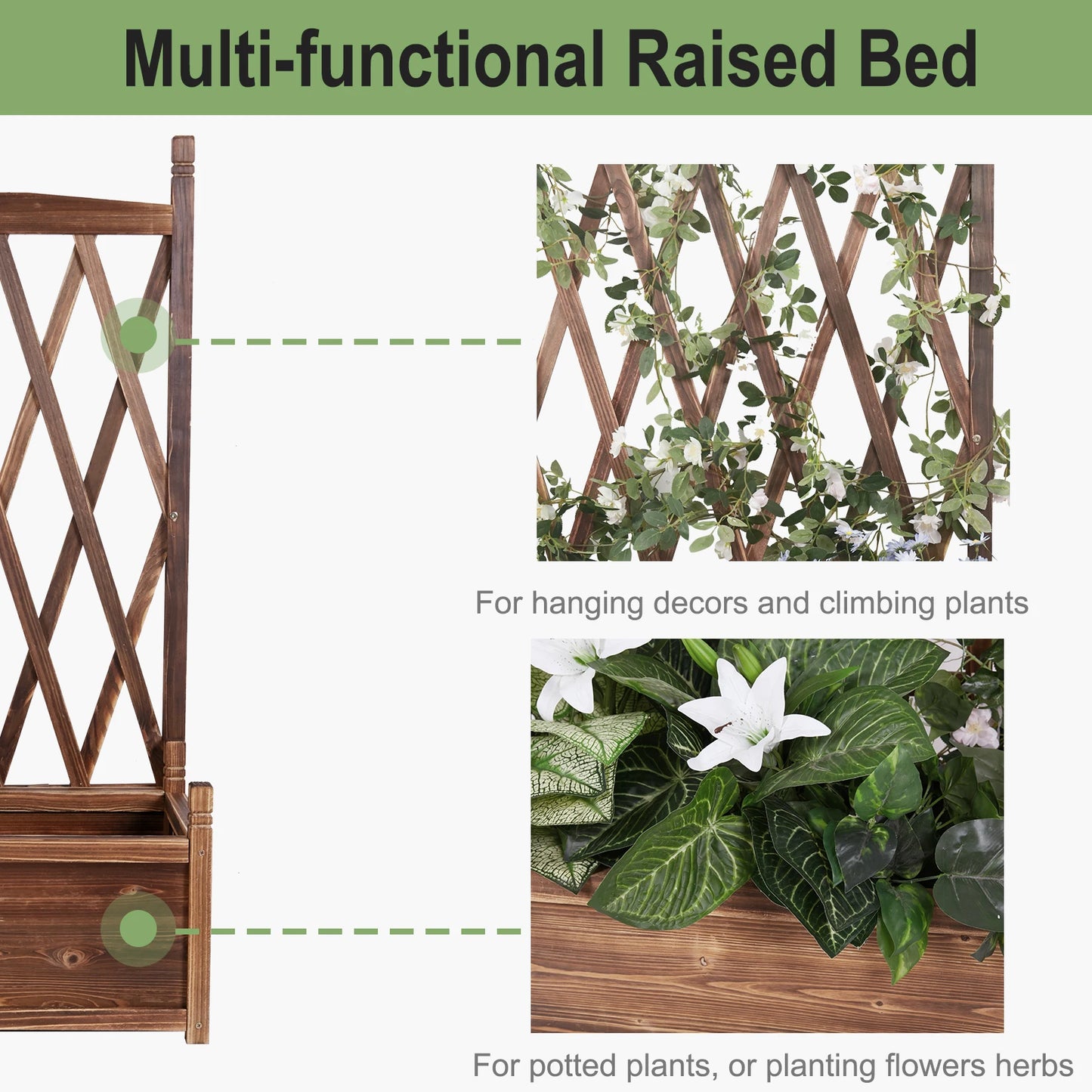 Wooden Raised Plant Vegetable Bed Garden Elevated Planter Box with Trellis for Growing Fresh Herbs Flowers