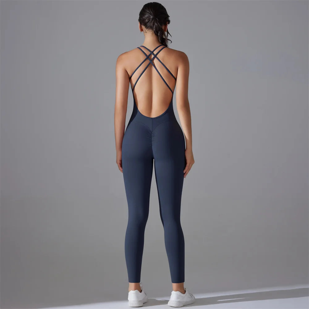 Plus Size S-XL Back V Bodysuits Women Gym Rompers Active Wear