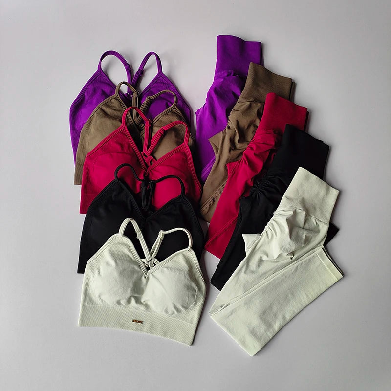 2PCS Women's Seamless Sports Bra Yoga Suit Quick-Dry Gym Wear Set