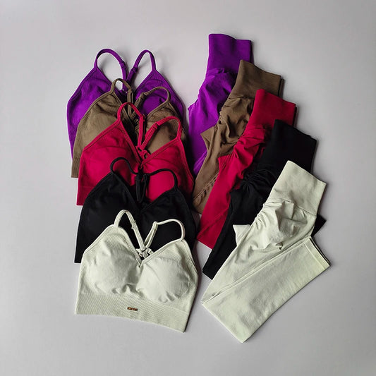 2PCS Women's Seamless Sports Bra Yoga Suit Quick-Dry Gym Wear Set