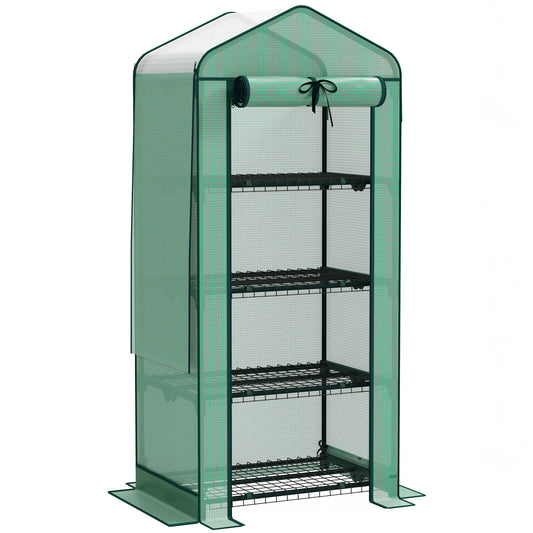 Outsunny 4 Tier Mini Greenhouse with Screen Roof Portable