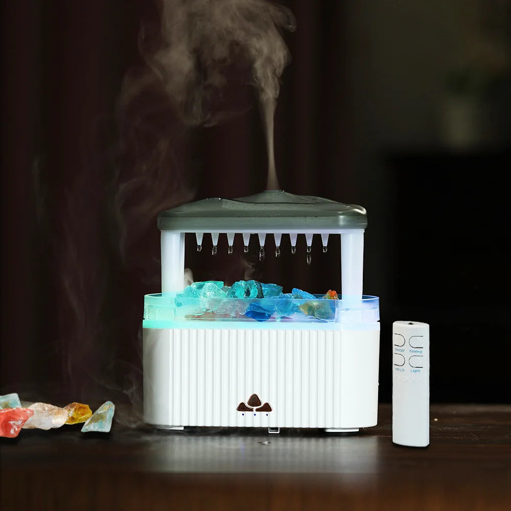 Essential Oil Diffuser Rain Drop Colorful Humidifier with Light and Crystal for Home Office Aromatherapy and Relaxation