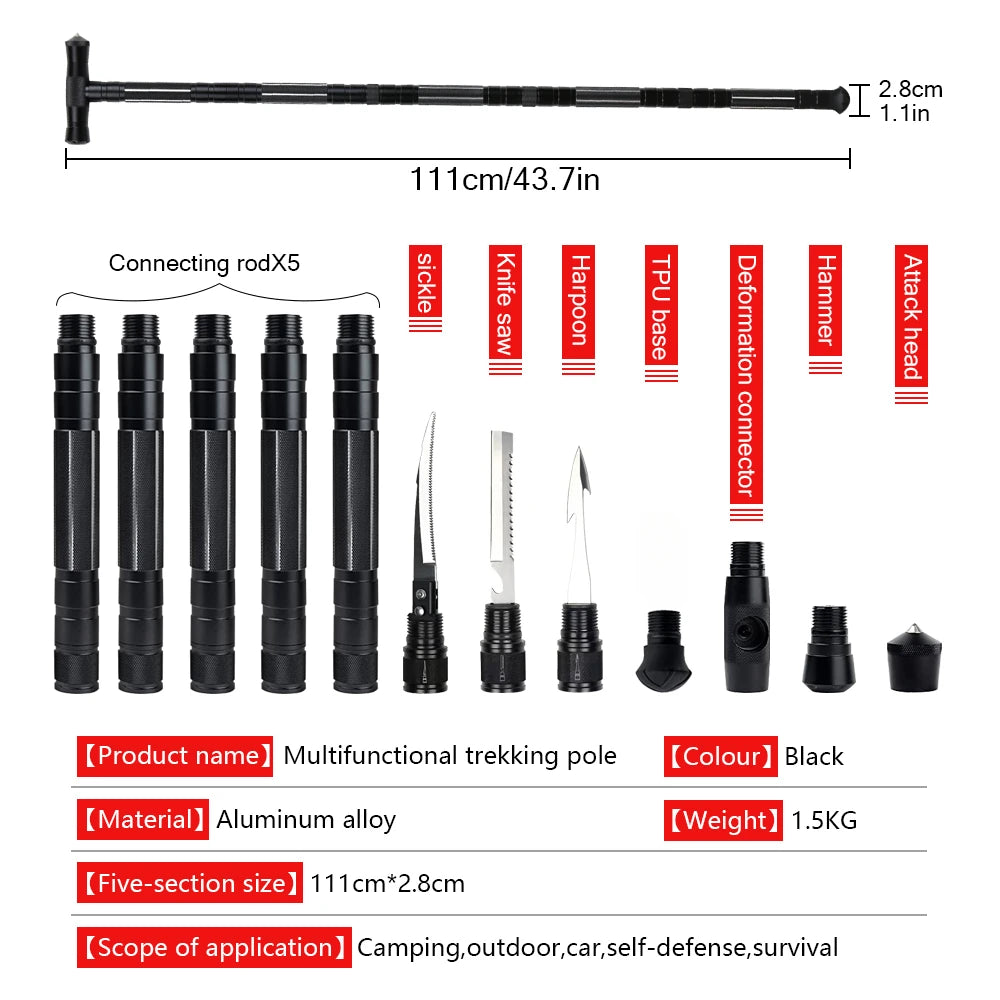 Multi Mountaineering Stick with Camouflage Backpack T-shaped Retractable Tool