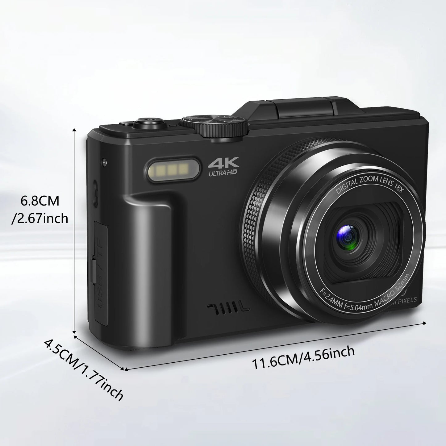 4K compact digital photography camera, 18x digital zoom,180° flip screen, WiFi webcam