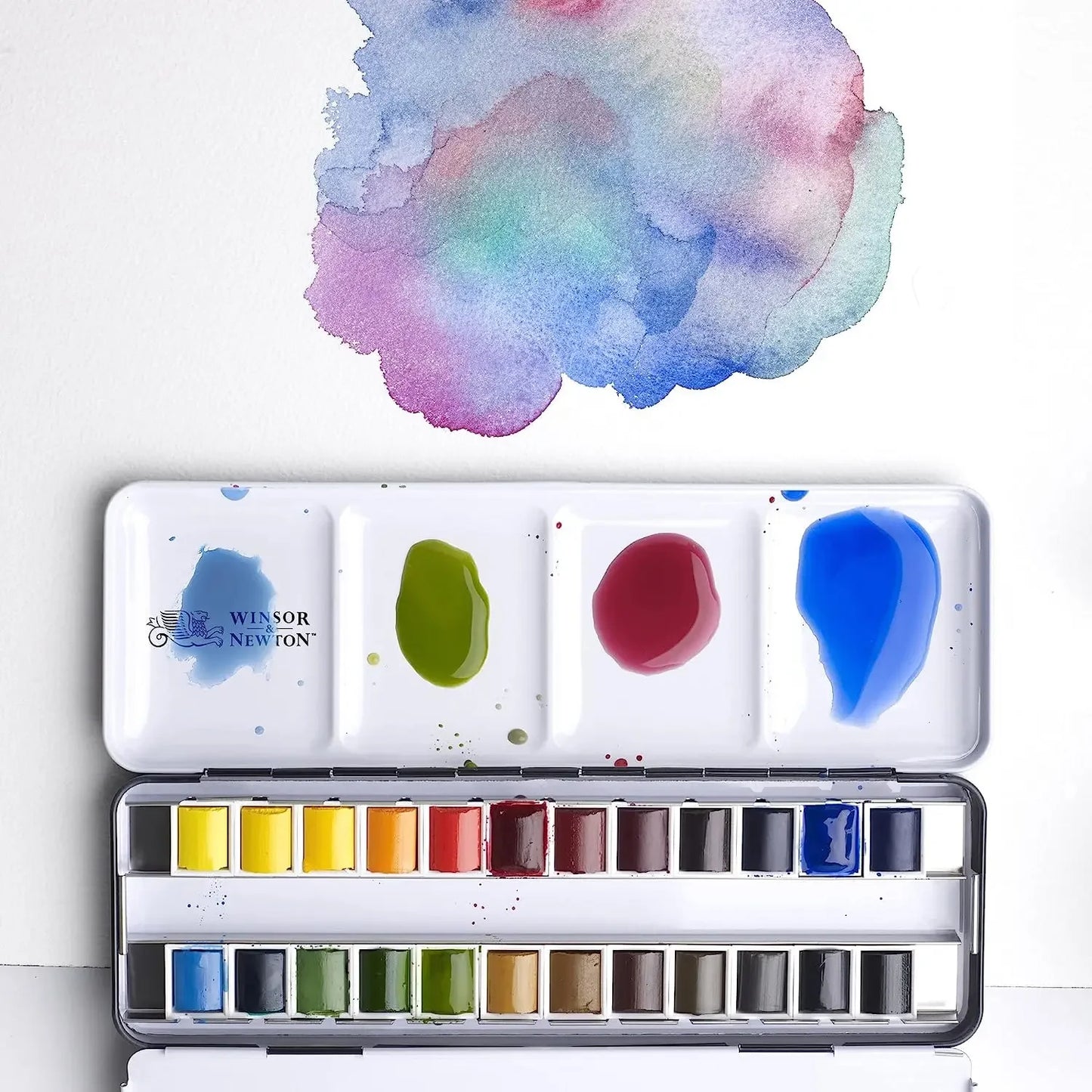 Professional Watercolor Lightweight Metal Box 24 Half Pans Color Field Pocket Set Watercolor Palette Brush