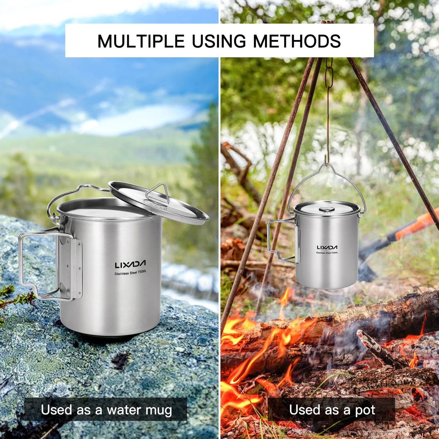 Lixada 750ml Outdoor Stainless Steel Water Cup Mug with Lid