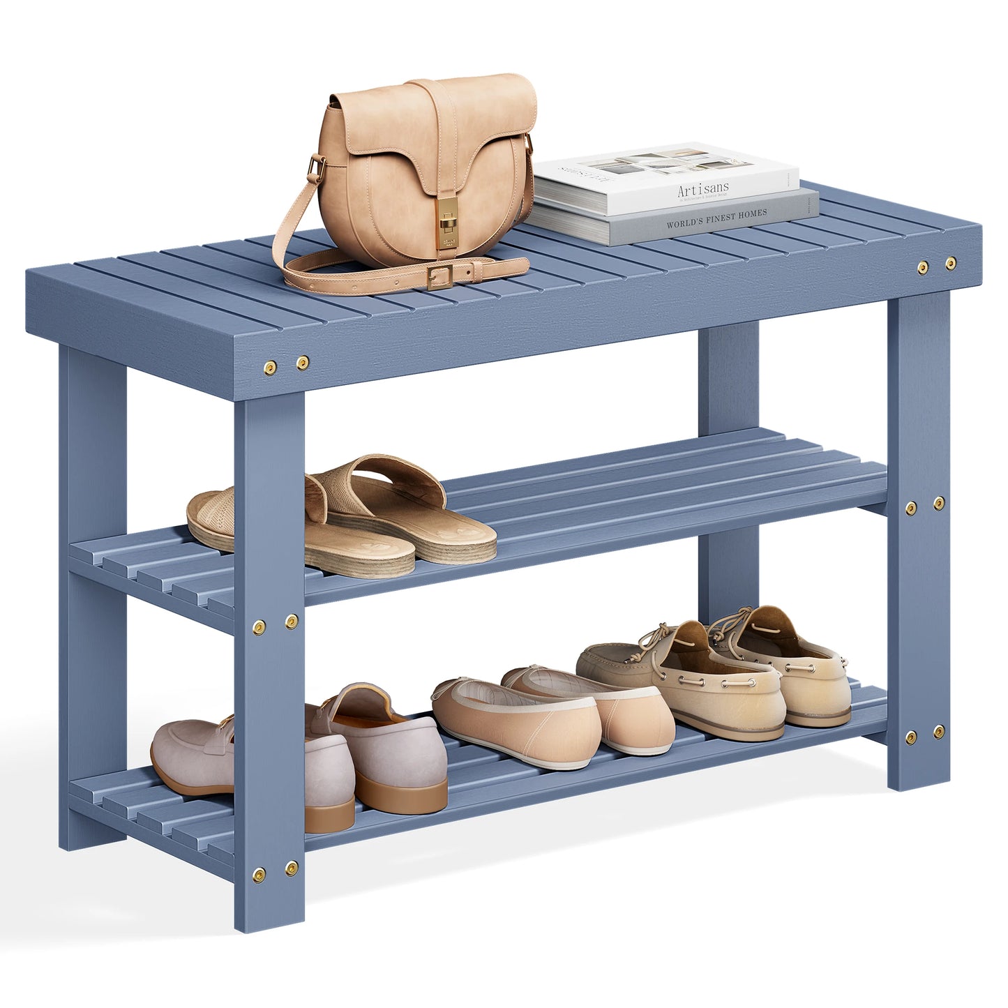SONGMICS Shoe Rack Bench, 3-Tier Bamboo Storage Organizer