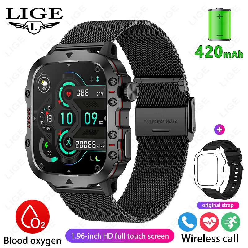 2024 New Smart Watch Men IP68 5ATM Outdoor Sports Fitness Tracker Health Monitor 1.96" BT Call Smartwatch