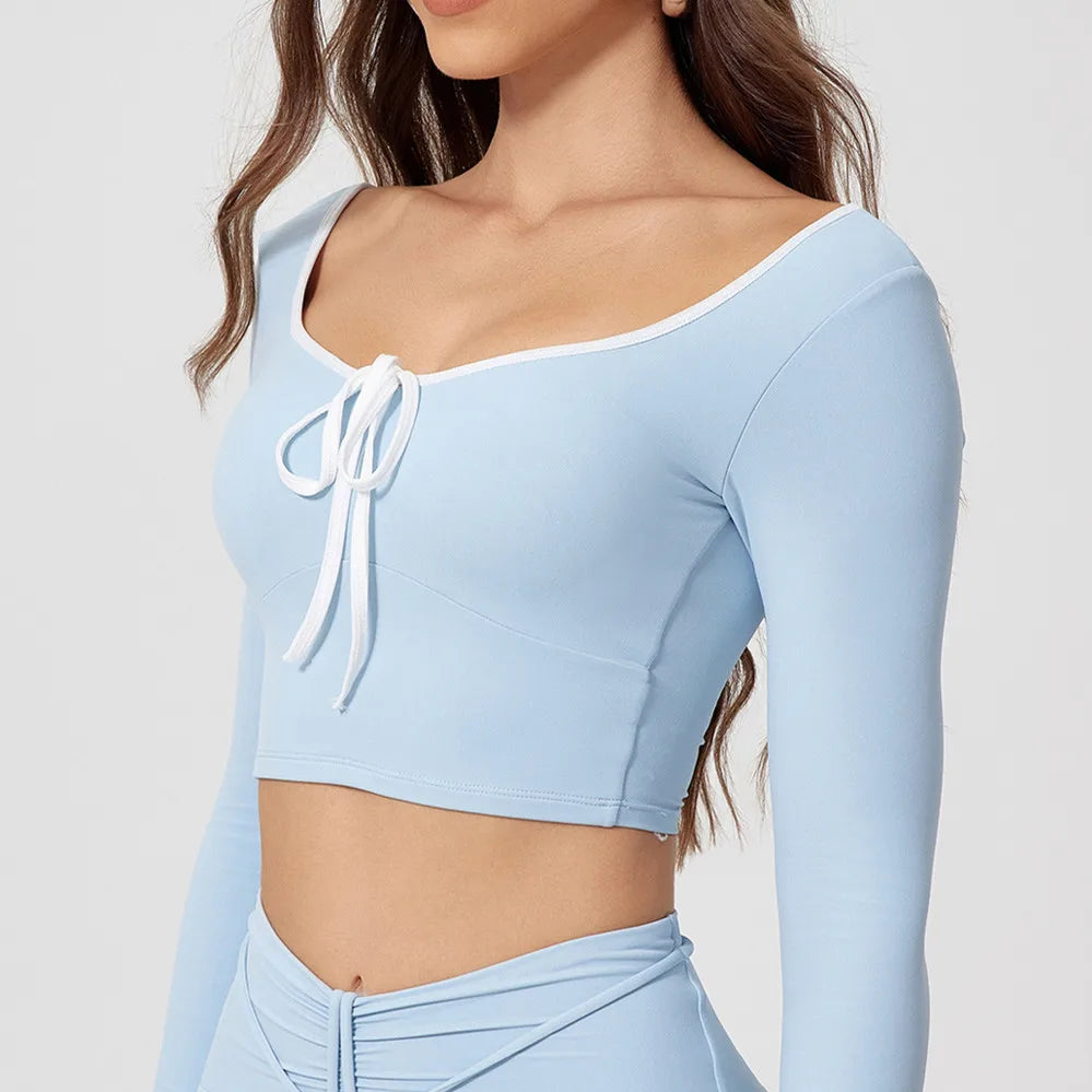 1/2Pcs Pad Crop Top Long Sleeve Gym Women Workout Set