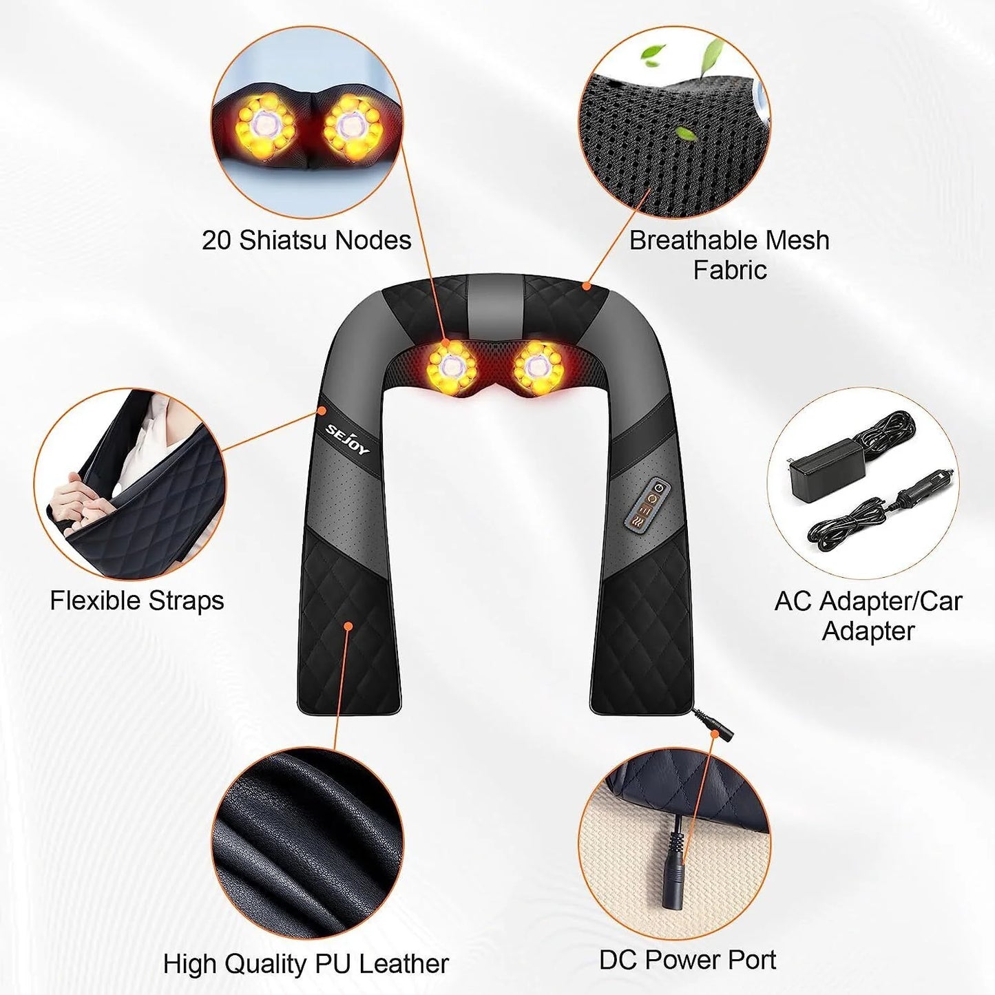 Sejoy Rechargable Neck Massager with Heat Air Compression