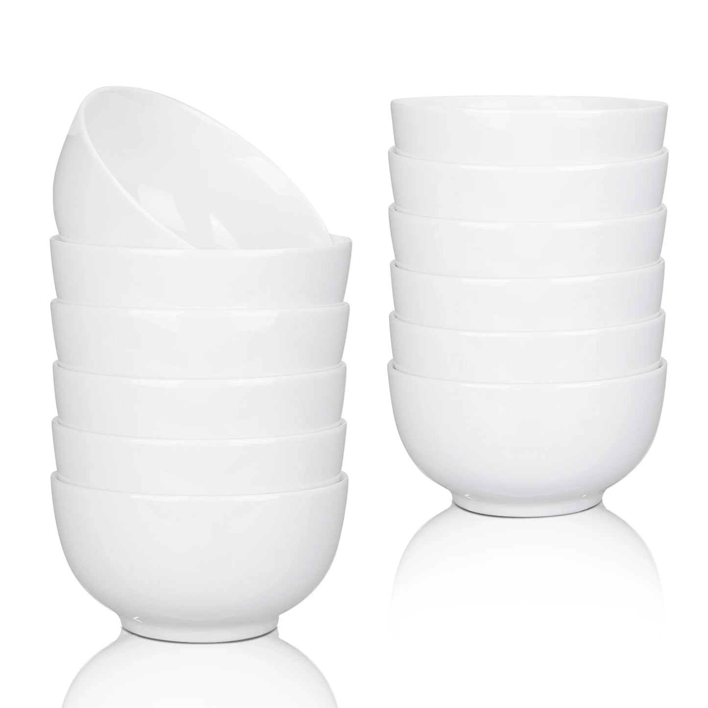 10 Ounce Porcelain Bowls Set 8 Pack Premium White Bowls