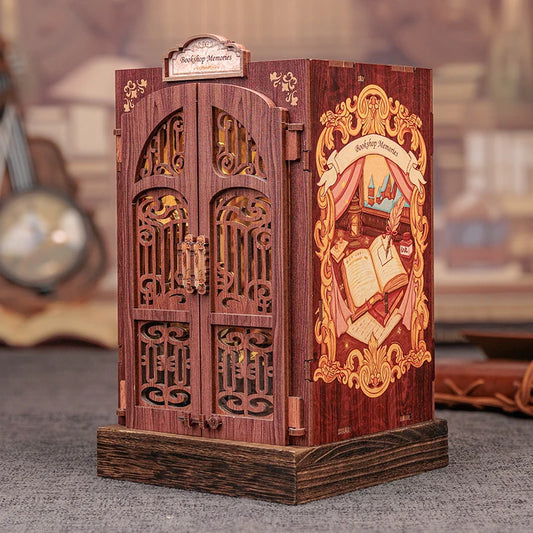 Nook Kit Miniature Wooden Dollhouse with Lights Bookshelf Insert 3D Puzzle Decor