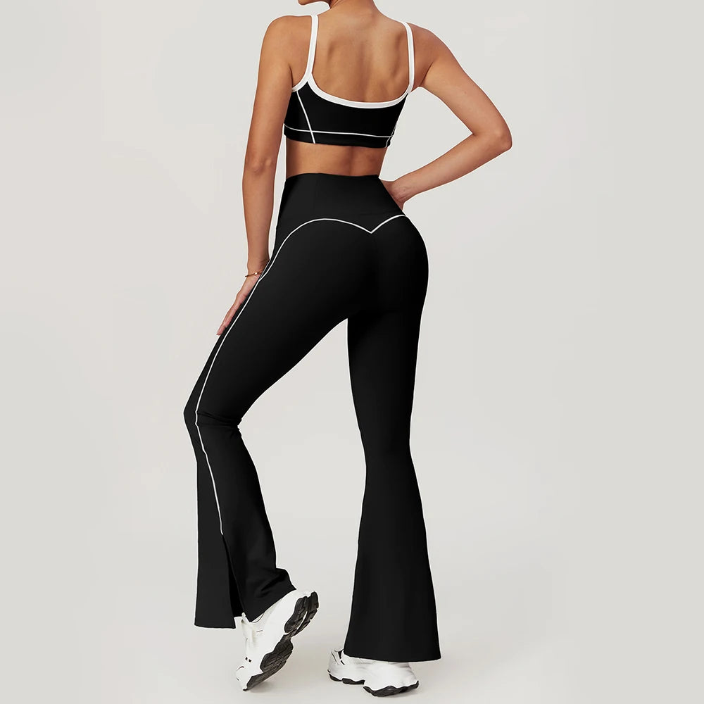 Yoga Set Women Sport Bra Gym Workout Legging High Waist Flare Pant