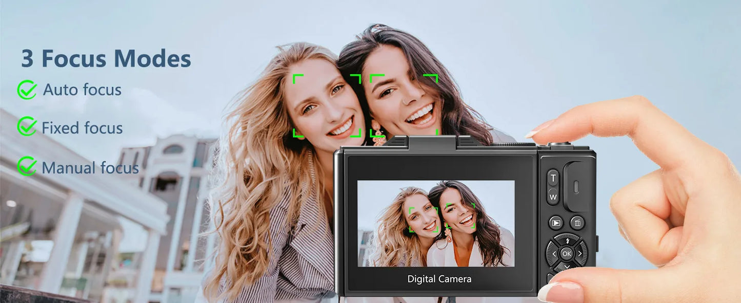4K compact digital photography camera, 18x digital zoom,180° flip screen, WiFi webcam