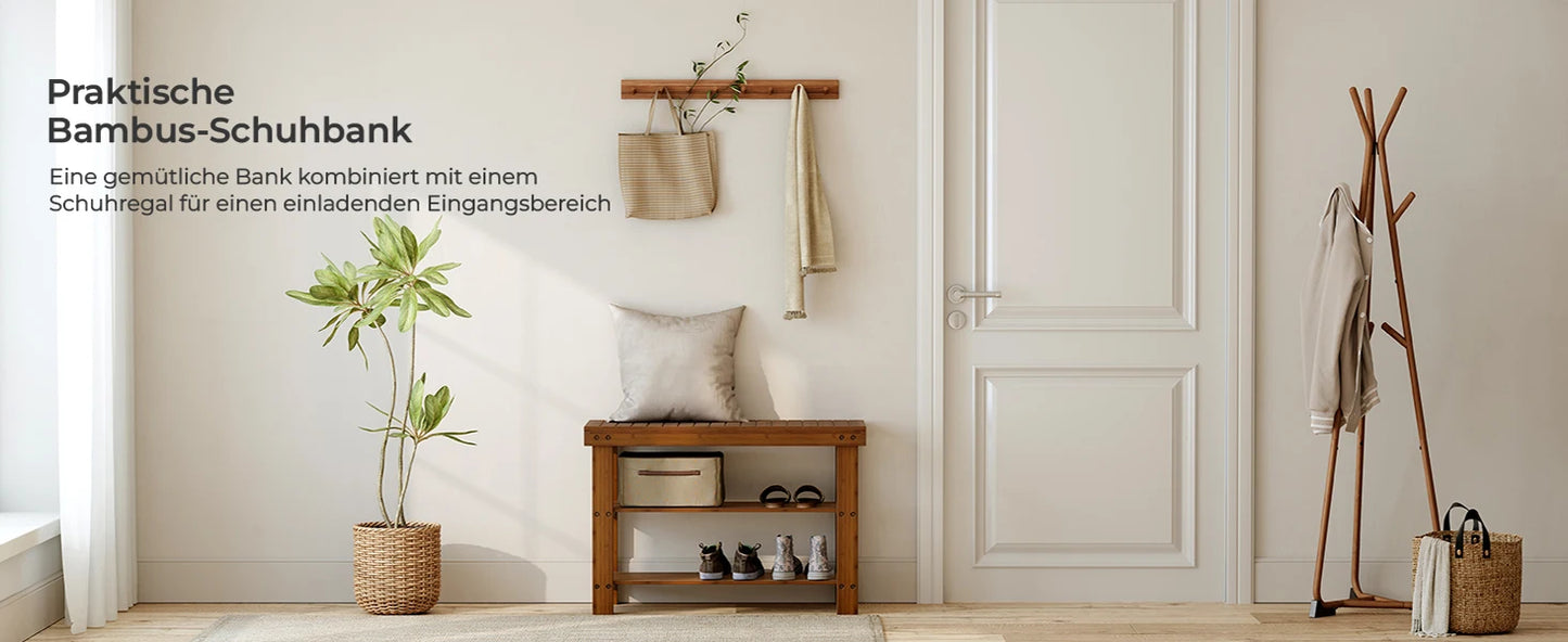 SONGMICS Shoe Rack Bench, 3-Tier Bamboo Storage Organizer