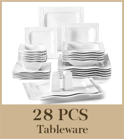 MALACASA Square Dinnerware Sets 28 Piece White Porcelain Dinner Set