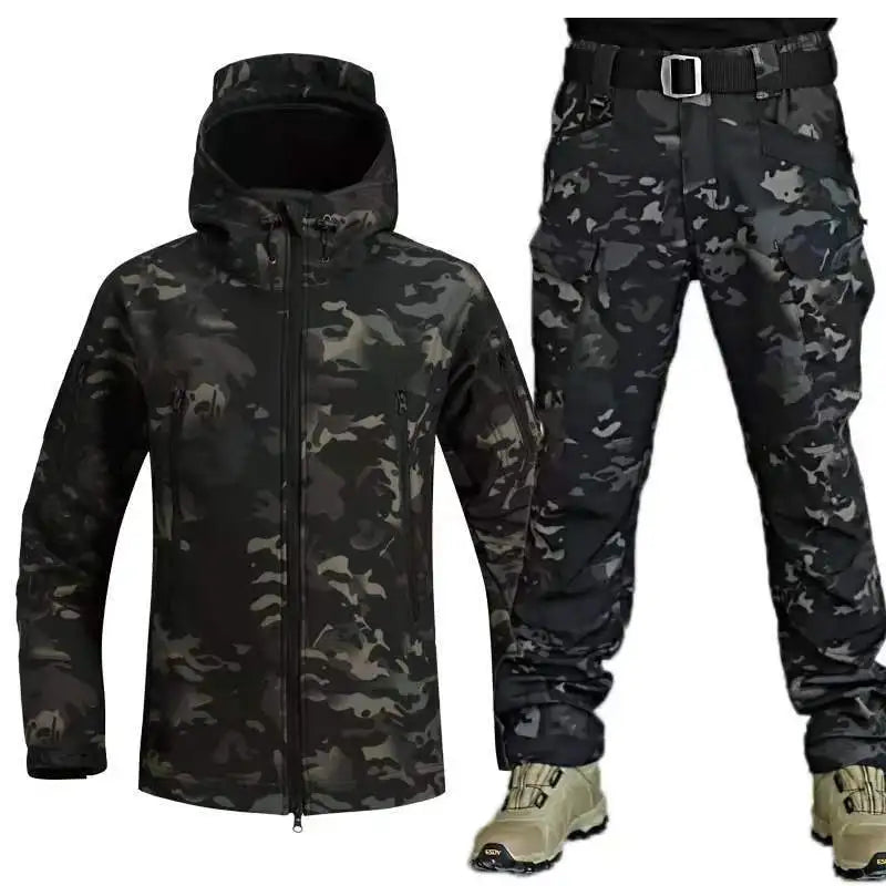 Men's Outdoor Shark Skin Warmth Jacket and Pants Set