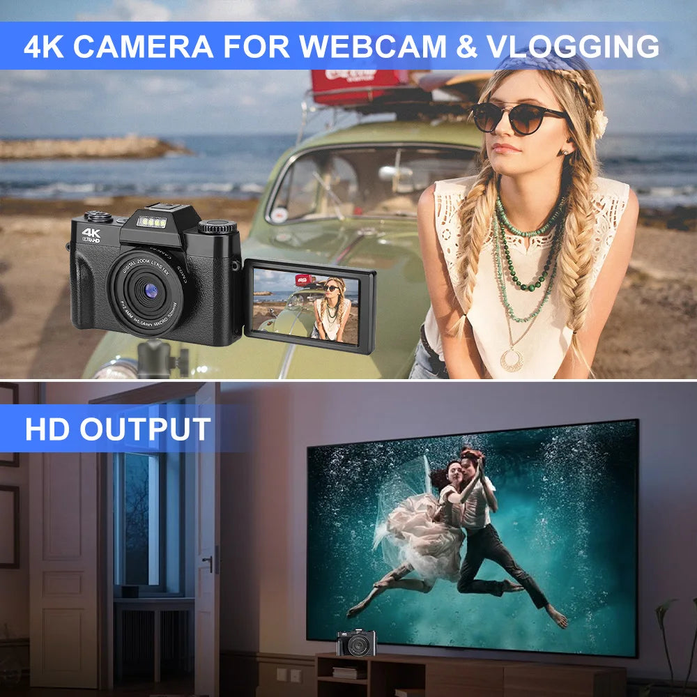 4K Digital Camera 48MP 16X Digital Zoom 3'' Flip Screen