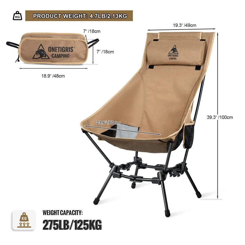 OneTigris Portable Camping Chairs Outdoor High Back Chair