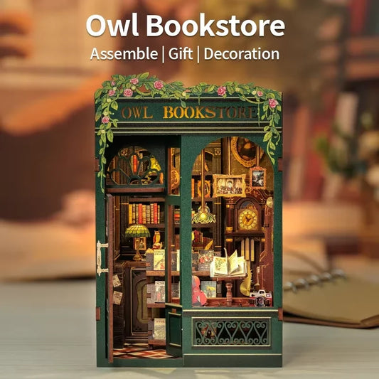 Book Nook Kit Wooden Dollhouse with Lights 3D Puzzle