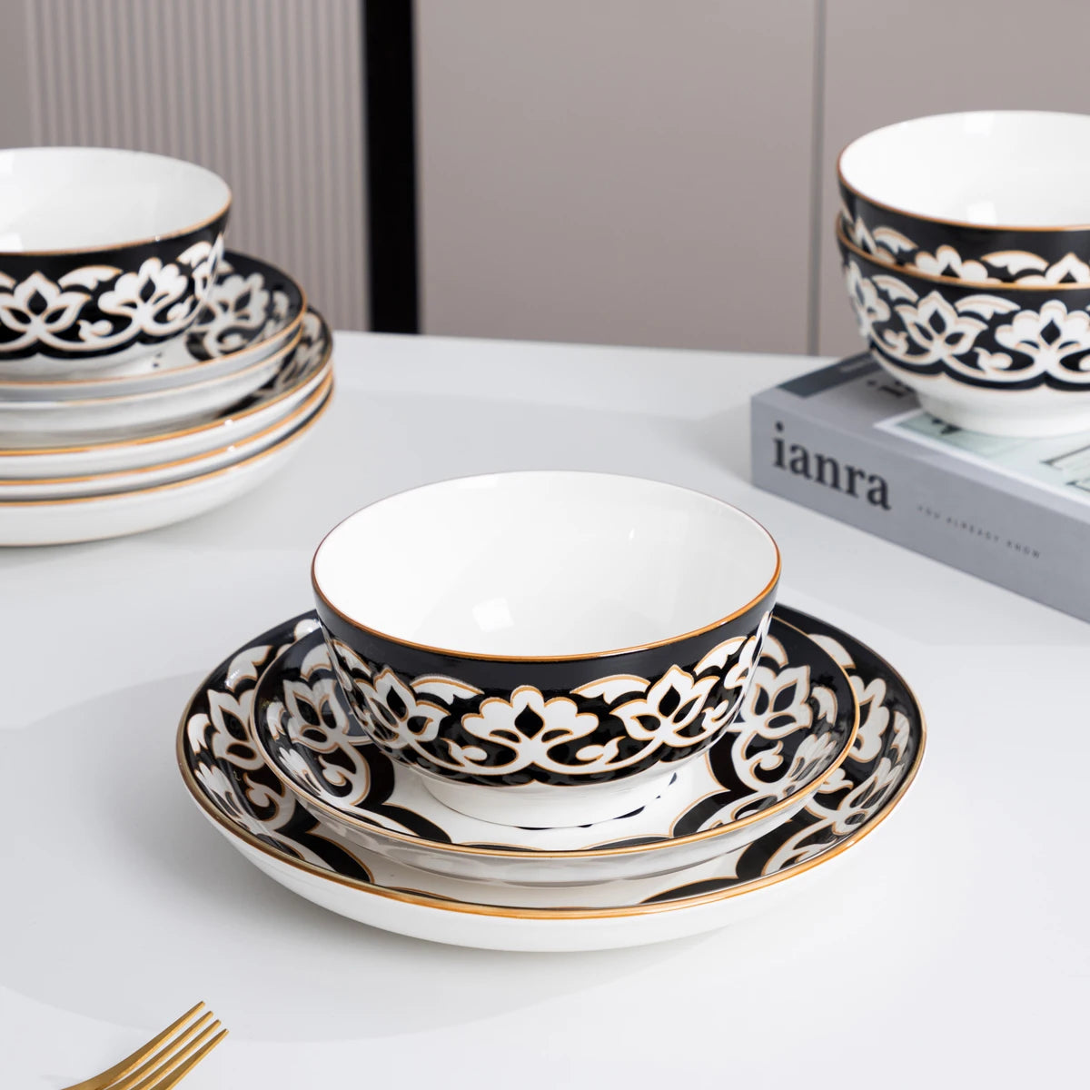 Dinnerware Set for 4-8, Handmade Reactive Glaze Dishes