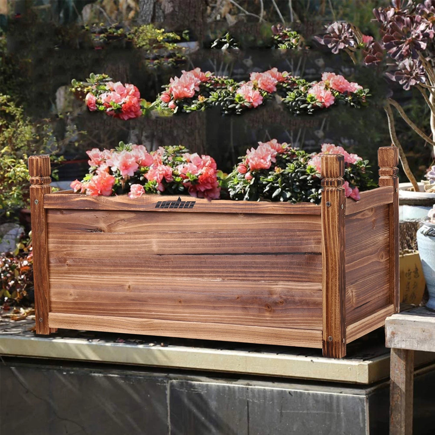 Wood Planter Box Outdoor Raised Planter Beds Large Patio Containers for Flowers Vegetables
