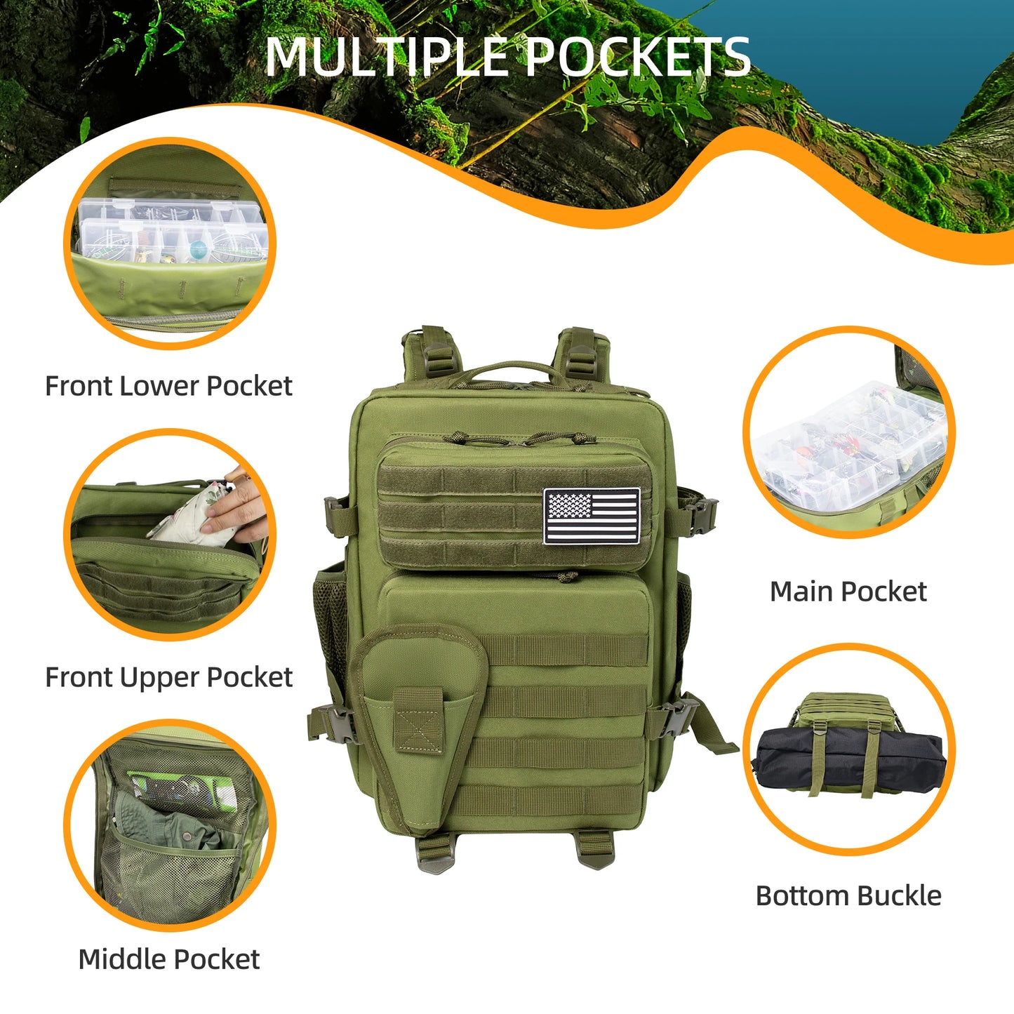 25L Fishing Hunting Bag Tactical Backpack Men's Travel Bag