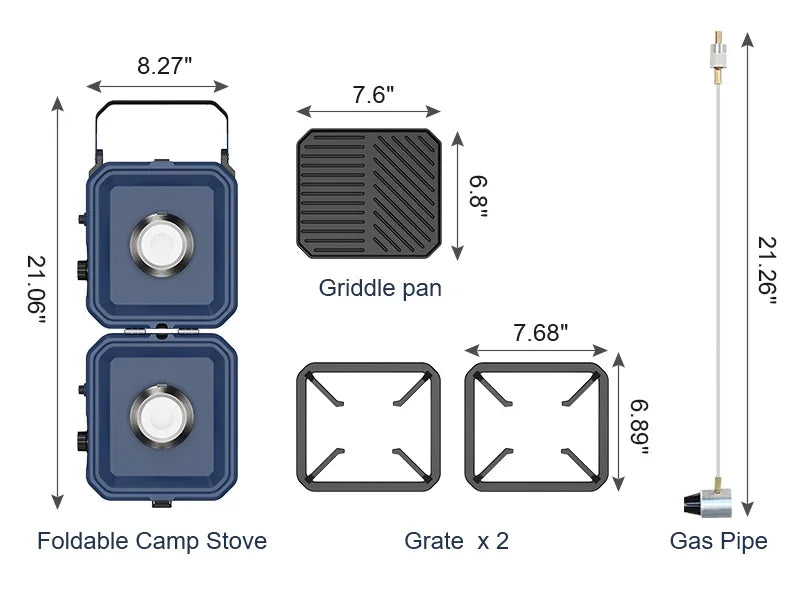 Camping Stove with Grill, Foldable Camp Stove with 16,000 BTU, Two Burners with Pie