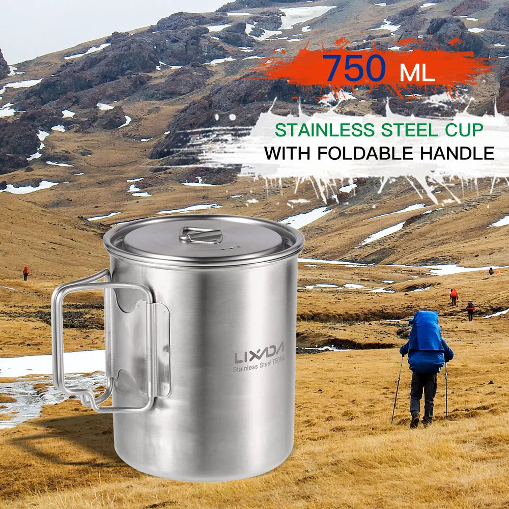 Lixada 750ml Outdoor Stainless Steel Water Cup Mug with Lid
