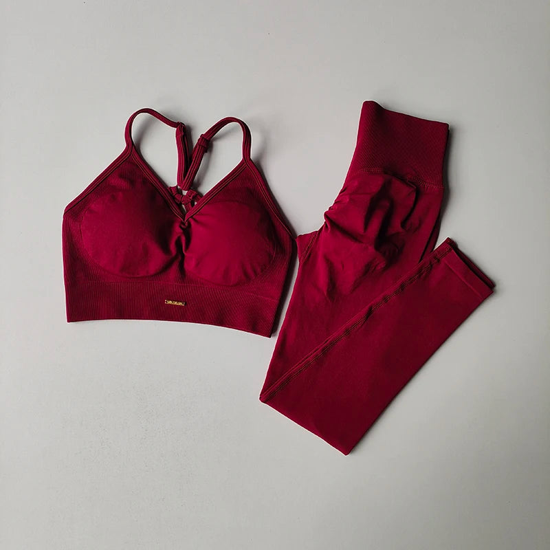 2PCS Women's Seamless Sports Bra Yoga Suit Quick-Dry Gym Wear Set